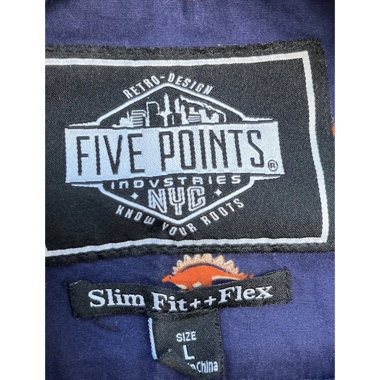 Five Points Slim Fit Shirt Men's L Navy Blue Pattern Short Sleeve