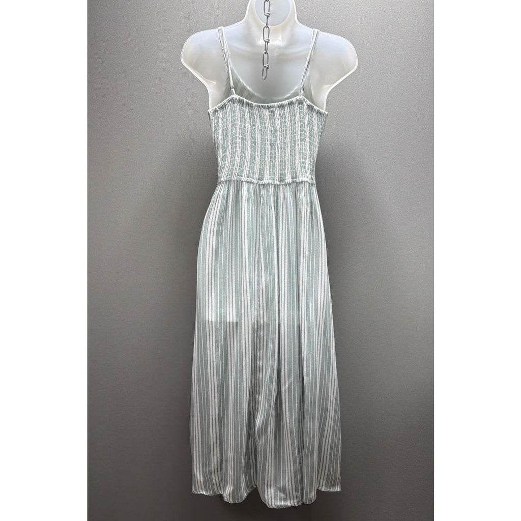Jodifl Womens L Sage Green Striped Smocked Maxi Dress Boho Adjustable Straps