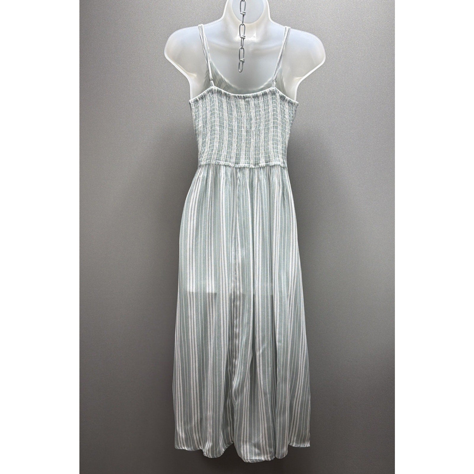 Jodifl Womens L Sage Green Striped Smocked Maxi Dress Boho Adjustable Straps