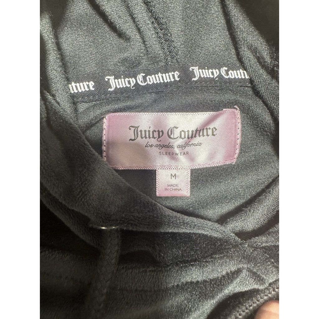Velour Tracksuit Set Womens M Cropped Hoodie Joggers Rhinestone Logo Y2K Black