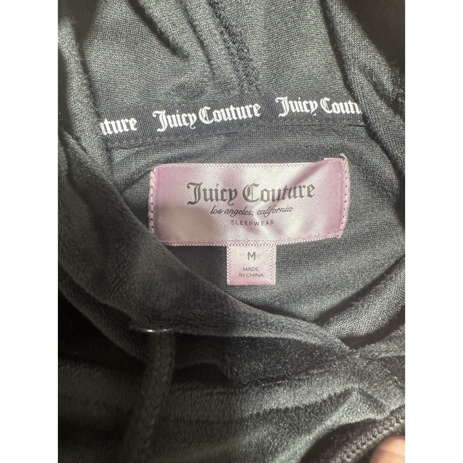 Velour Tracksuit Set Womens M Cropped Hoodie Joggers Rhinestone Logo Y2K Black