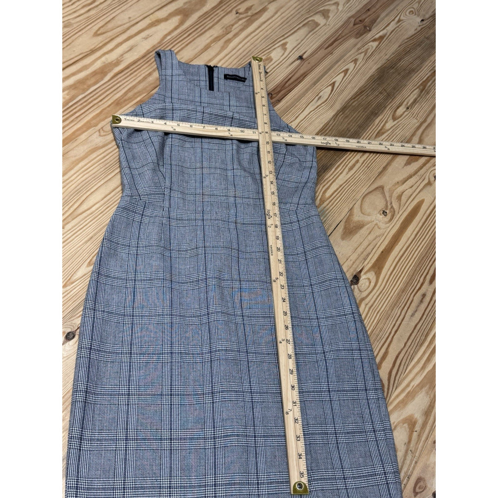Banana Republic Dress Womens 8T Black White Houndstooth Plaid Sheath Midi Career