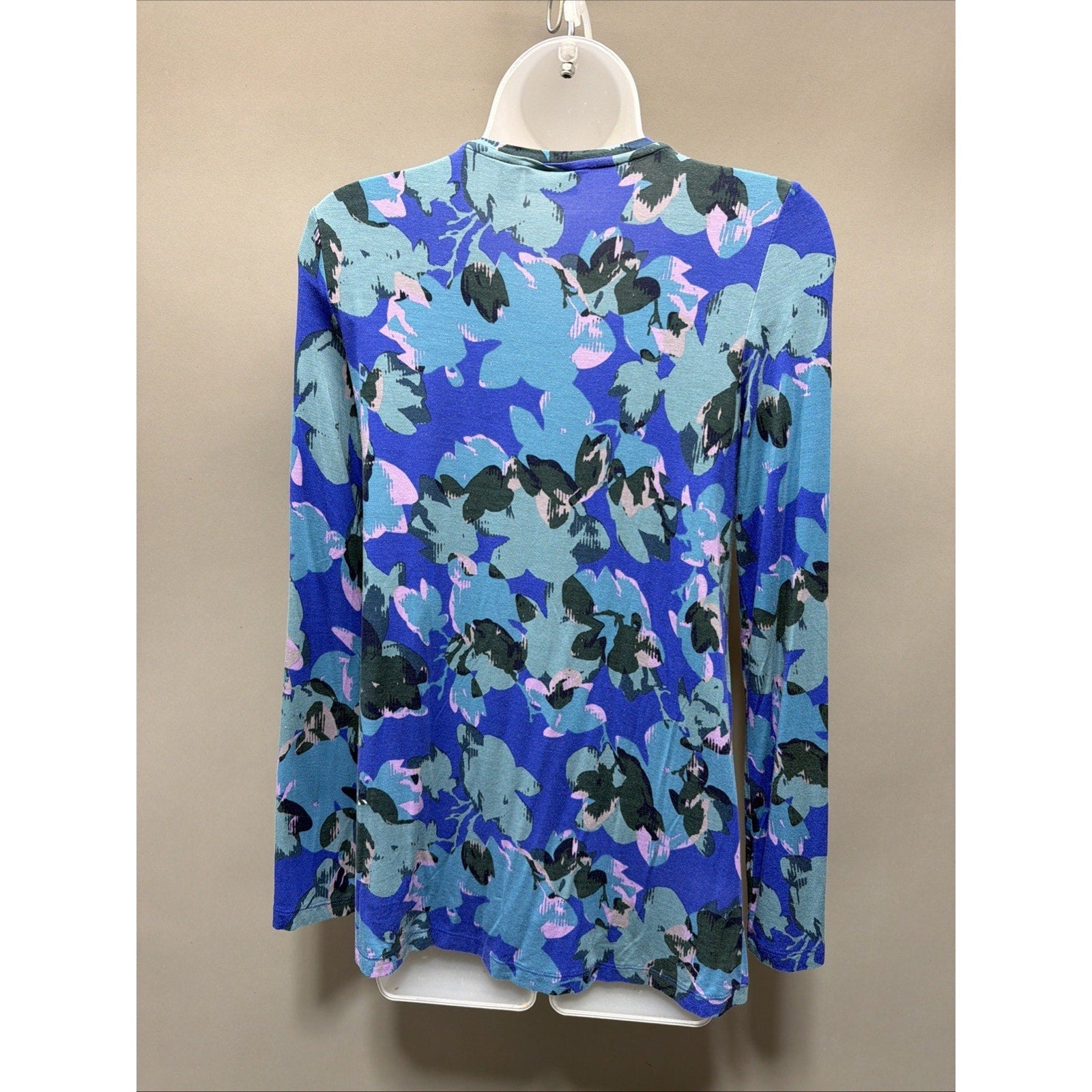 LOGO by Lori Goldstein Printed Knit Top with Long Sleeves Blue Print Tunic XXS