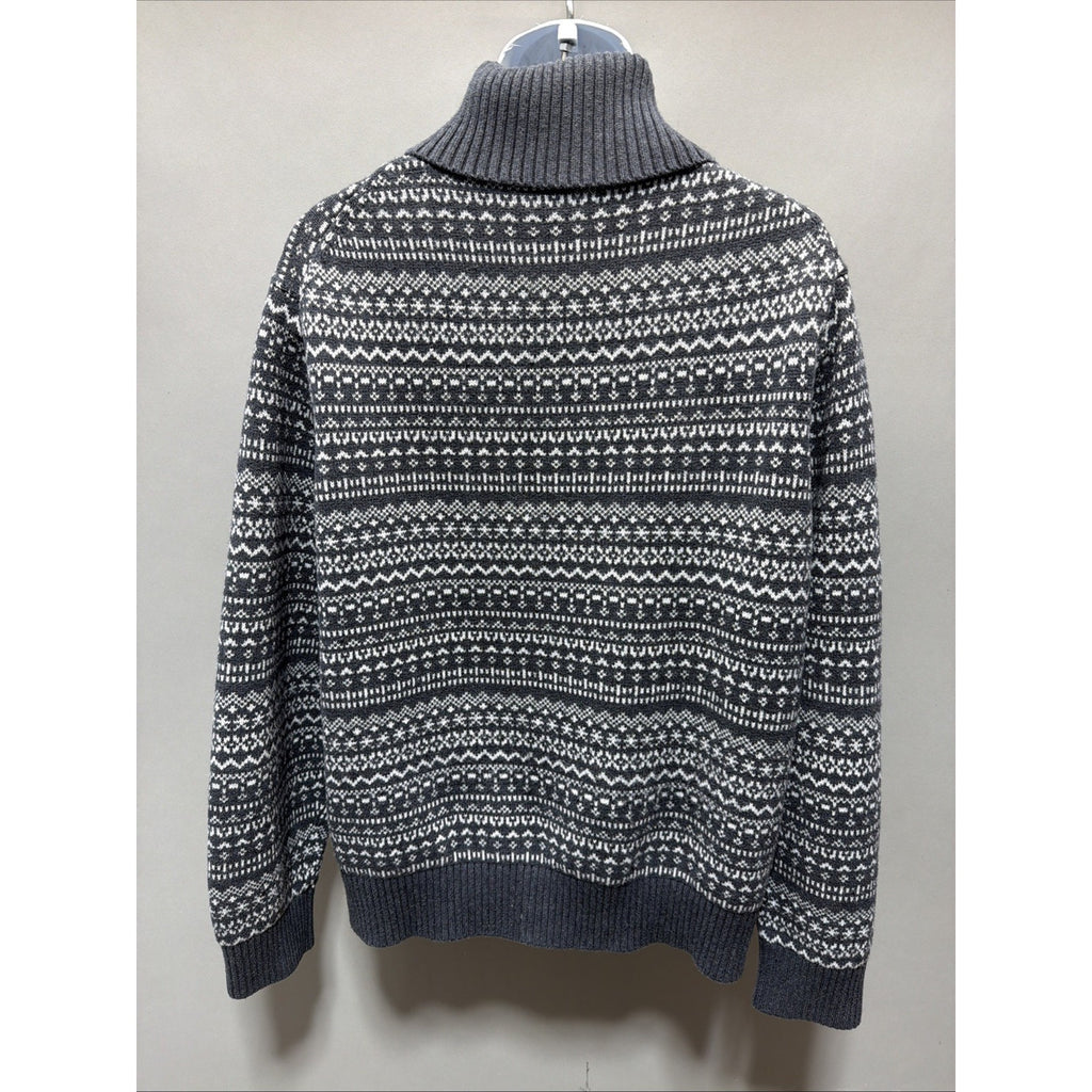 Izod Fair Isle Sweater Mens XXL Gray Wool Blend 1/4 Button Pullover Thick Knit