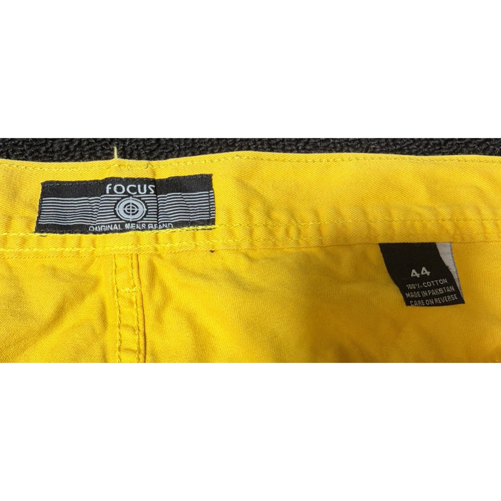 Focus Jeans Yellow Distressed Moto Denim Shorts Zip Streetwear Ripped Men 44