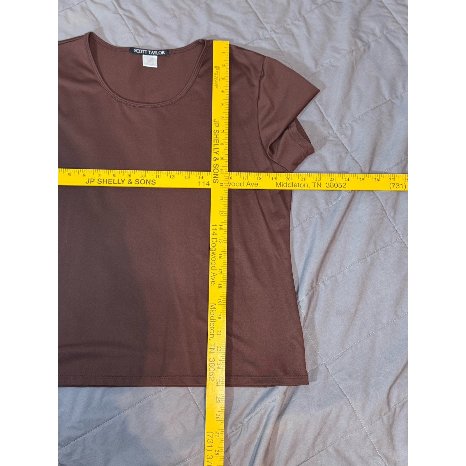 Scott Taylor Women's Brown Stretch Skinny Band Crew Neck Top Size XL