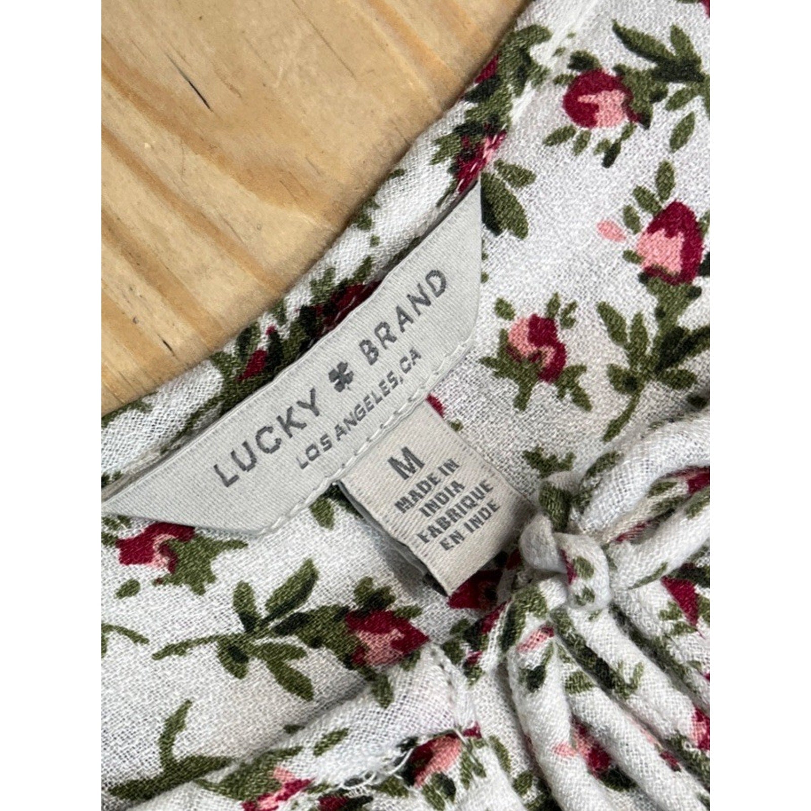 Lucky Brand Smocked Cuff Long sleeve Viscose Peasant Blouse Size Medium