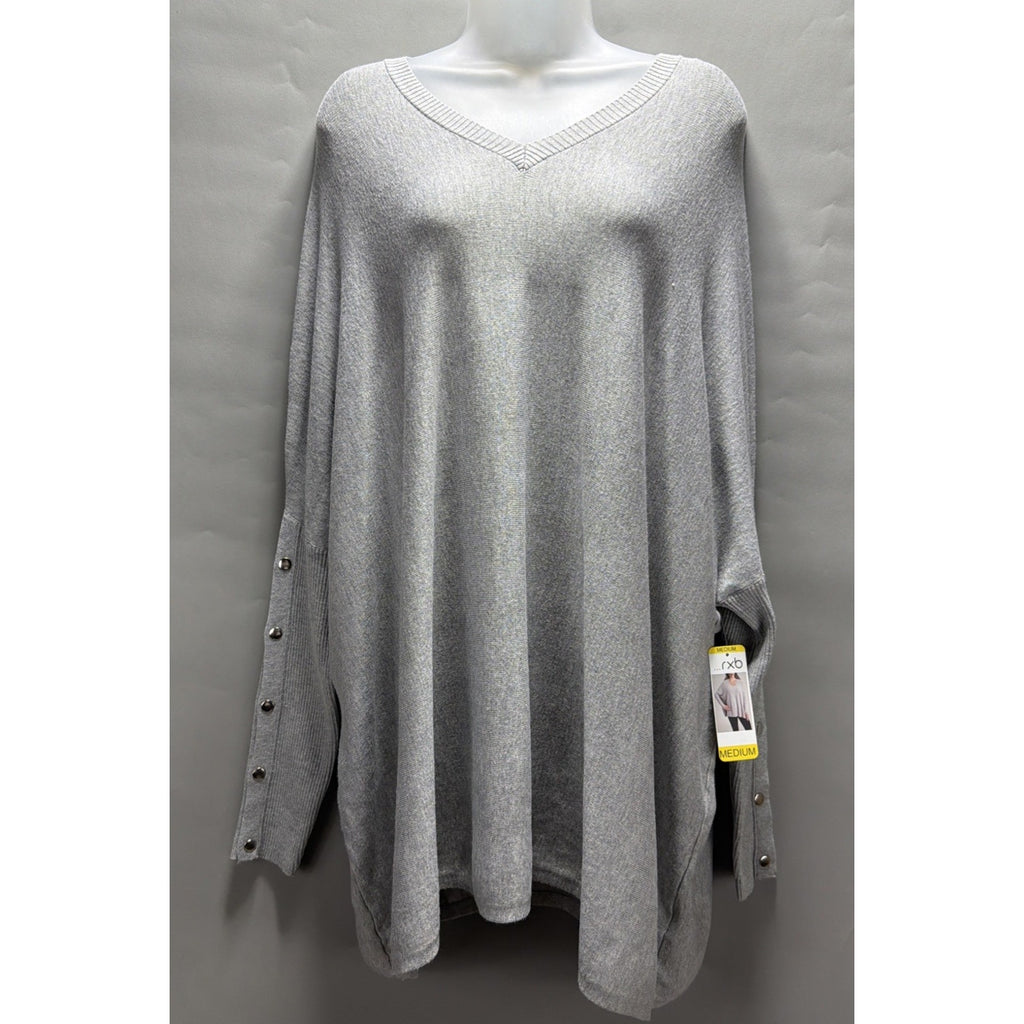 NWT RXB Womens M Light Gray Heather Oversized V Neck Dolman Sweater Poncho
