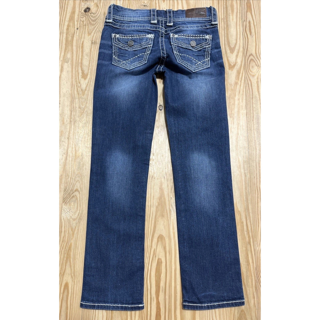 Buckle BKE Addison Straight Leg Flap Pocket Thick Stitch jean size 26x28 EUC