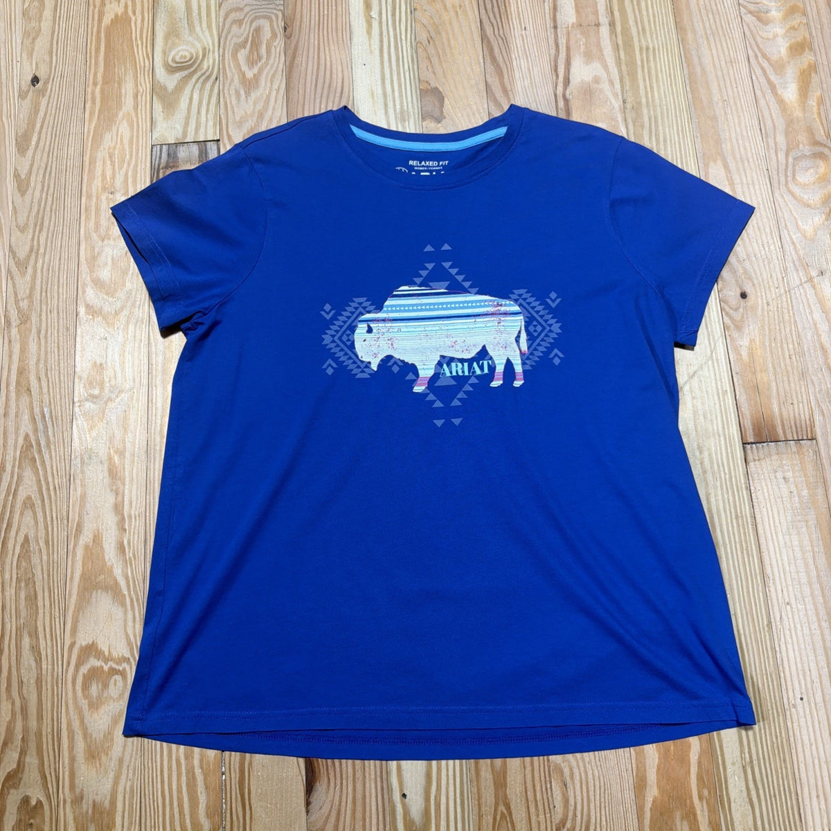 Ariat Women’s Blue Graphic T-Shirt Relaxed Fit Buffalo Western Top Size XL