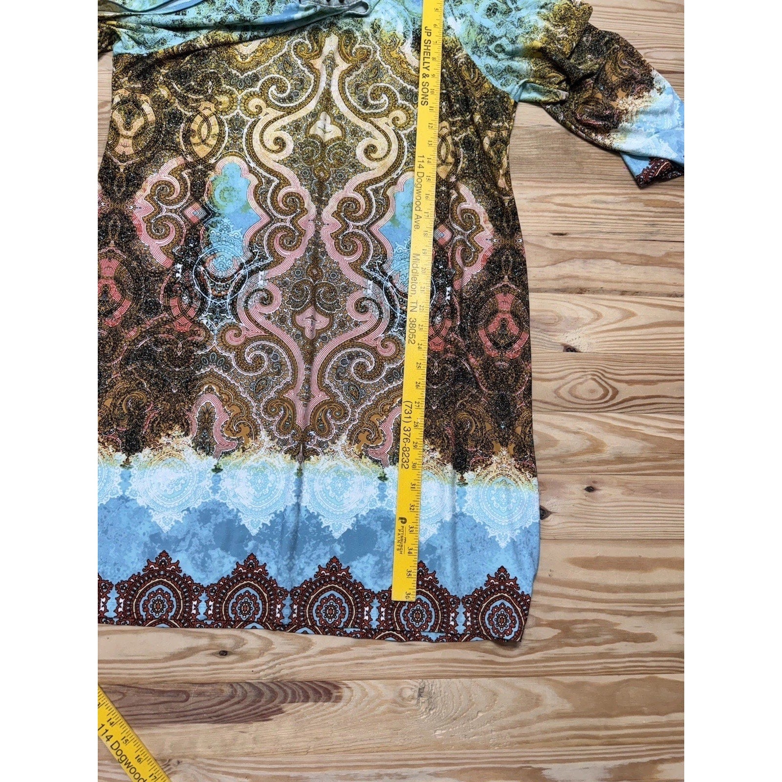 Chicos Cut Out Long Sleeves Beaded Neck Dress Aqua Print Size 3 (US XL)