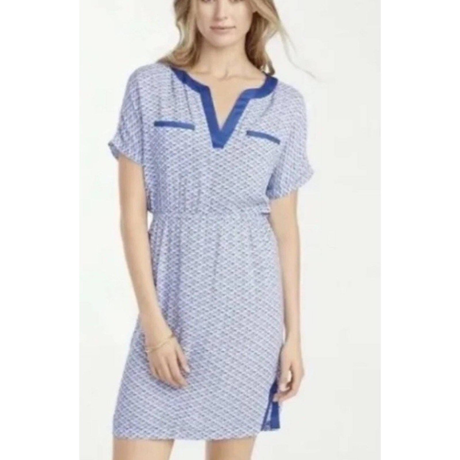Tommy Bahama Fan Festival Split Neck Dress Size XL Blue Sea Shells NWT