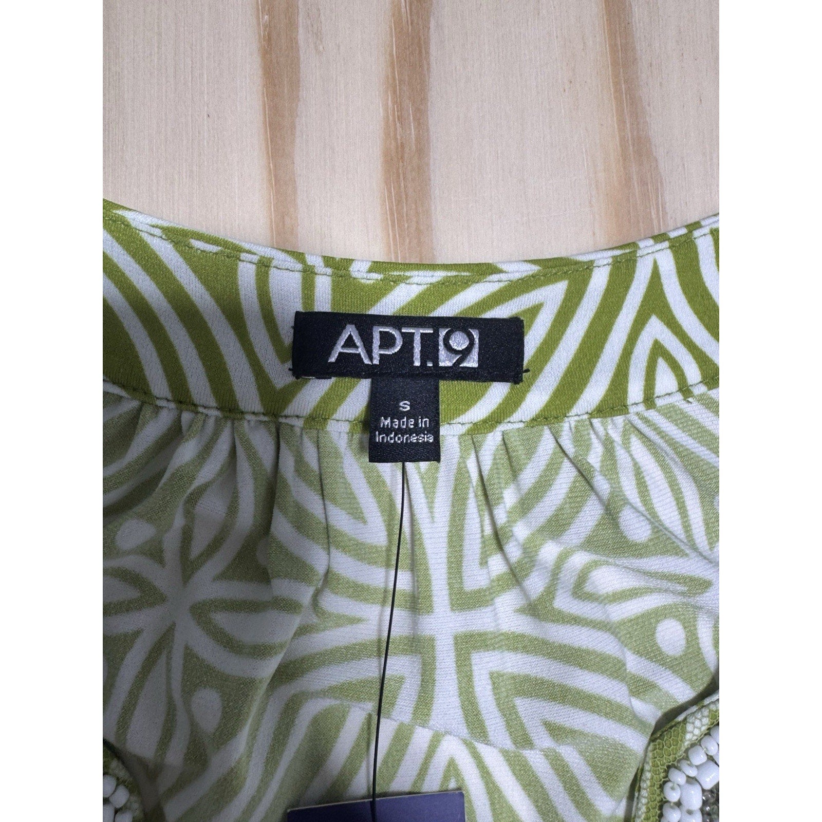 Apt 9 Womens Small Green White Geometric Dress Beaded Neck Sleeveless NWT