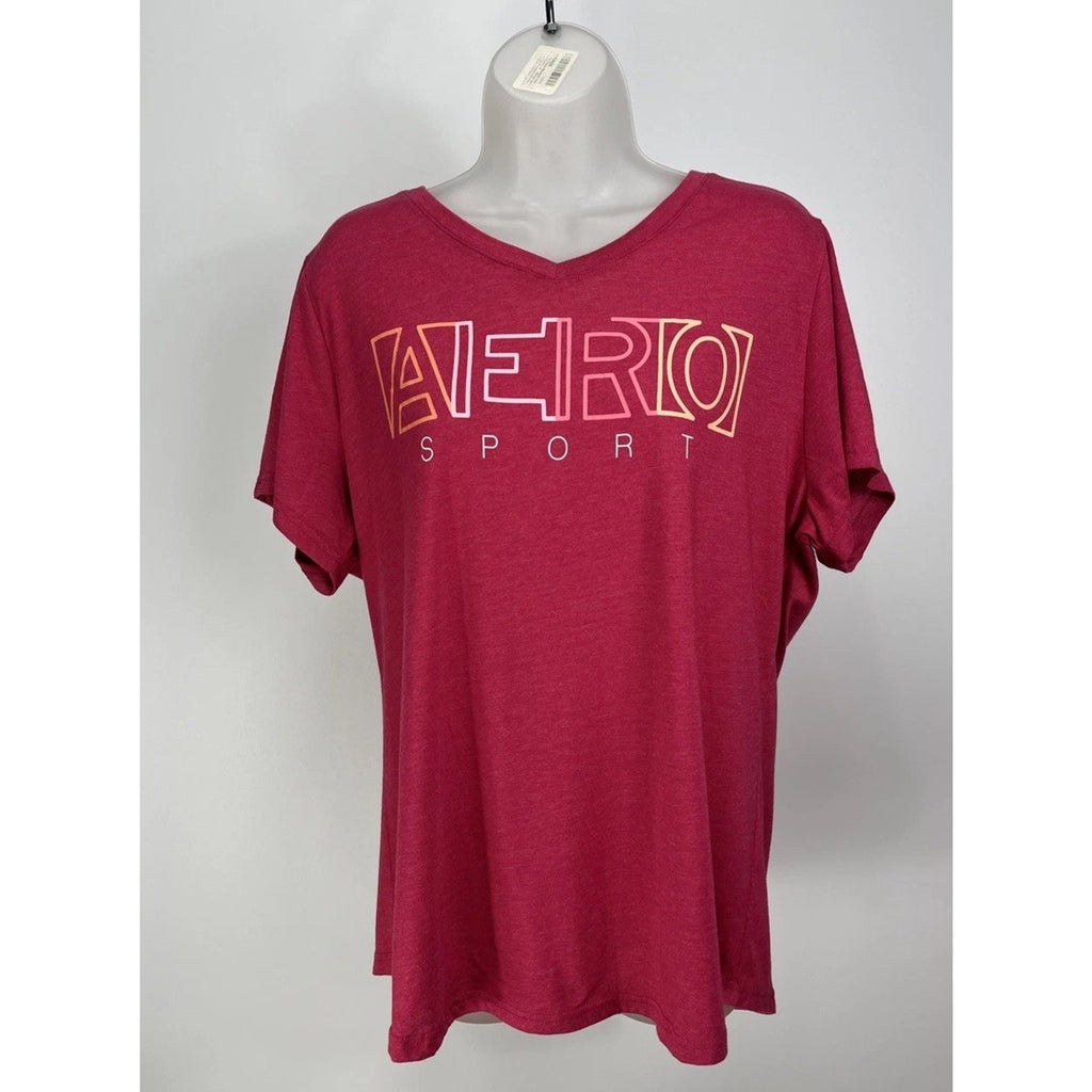 Aeropostale Sport Pink Short Sleeve V Neck T-Shirt Women's Size 1X NEW