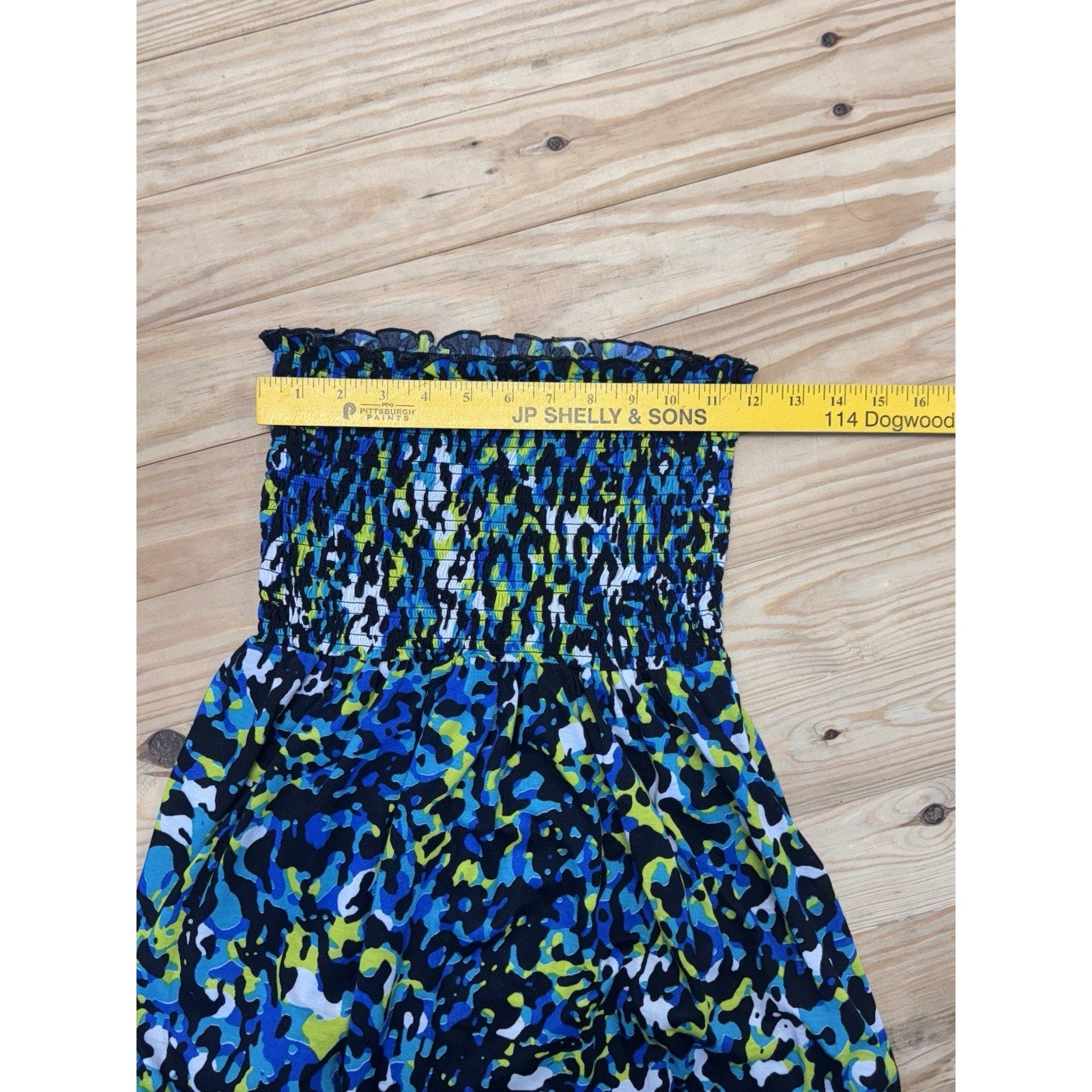 CATALINA Blue,Black & Yellow Animal Print Smocked Knit Maxi Dress Women’s Small