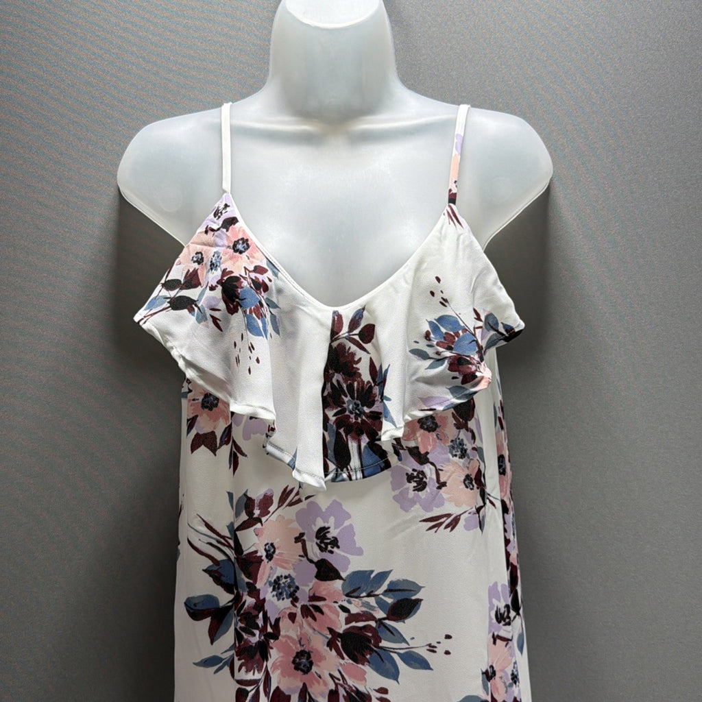charlotte russe maxi dress White Floral Spaghetti Straps Side Slits Lined XS NWT