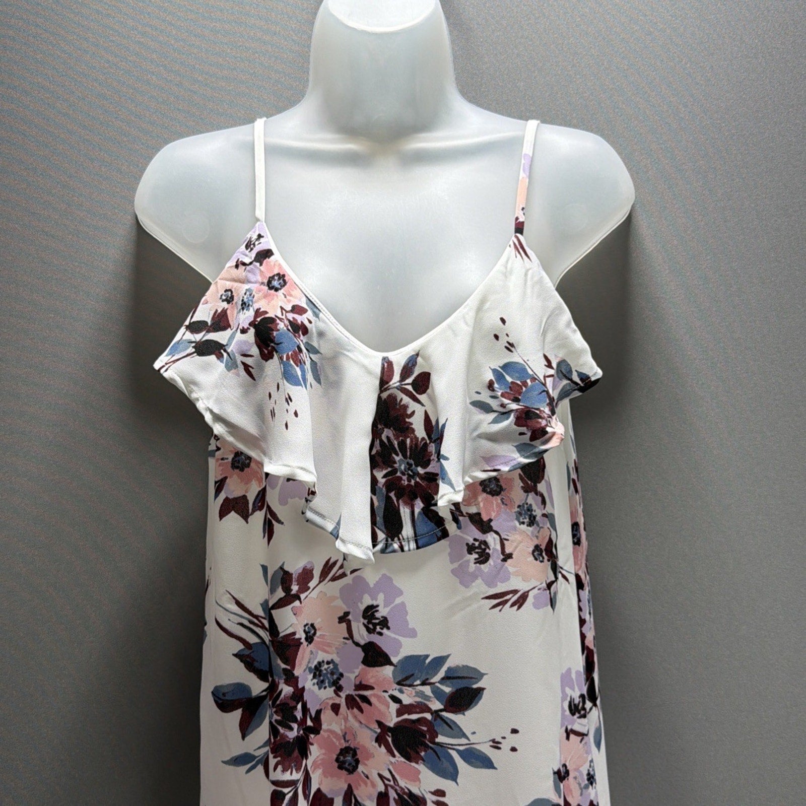charlotte russe maxi dress White Floral Spaghetti Straps Side Slits Lined XS NWT