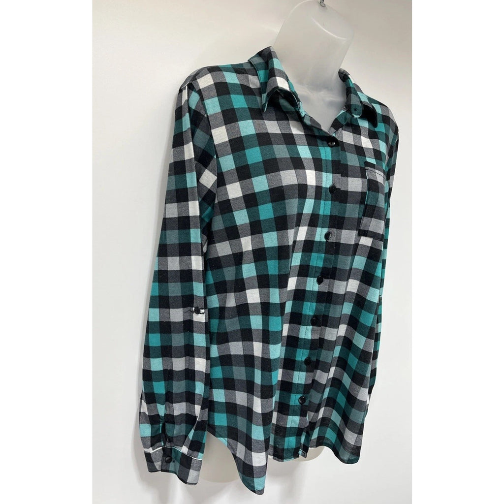 Eden & Olivia Maternity Women's L Long Sleeve Shirt Blue Plaid Button Front