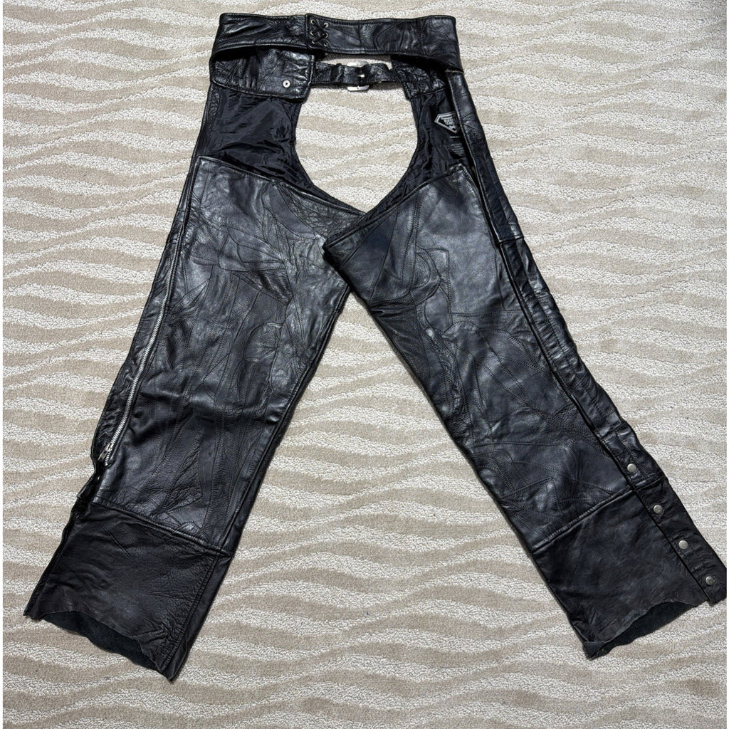 DIAMOND PLATE BUFFALO 100% LEATHER BIKER CHAPS - X LARGE