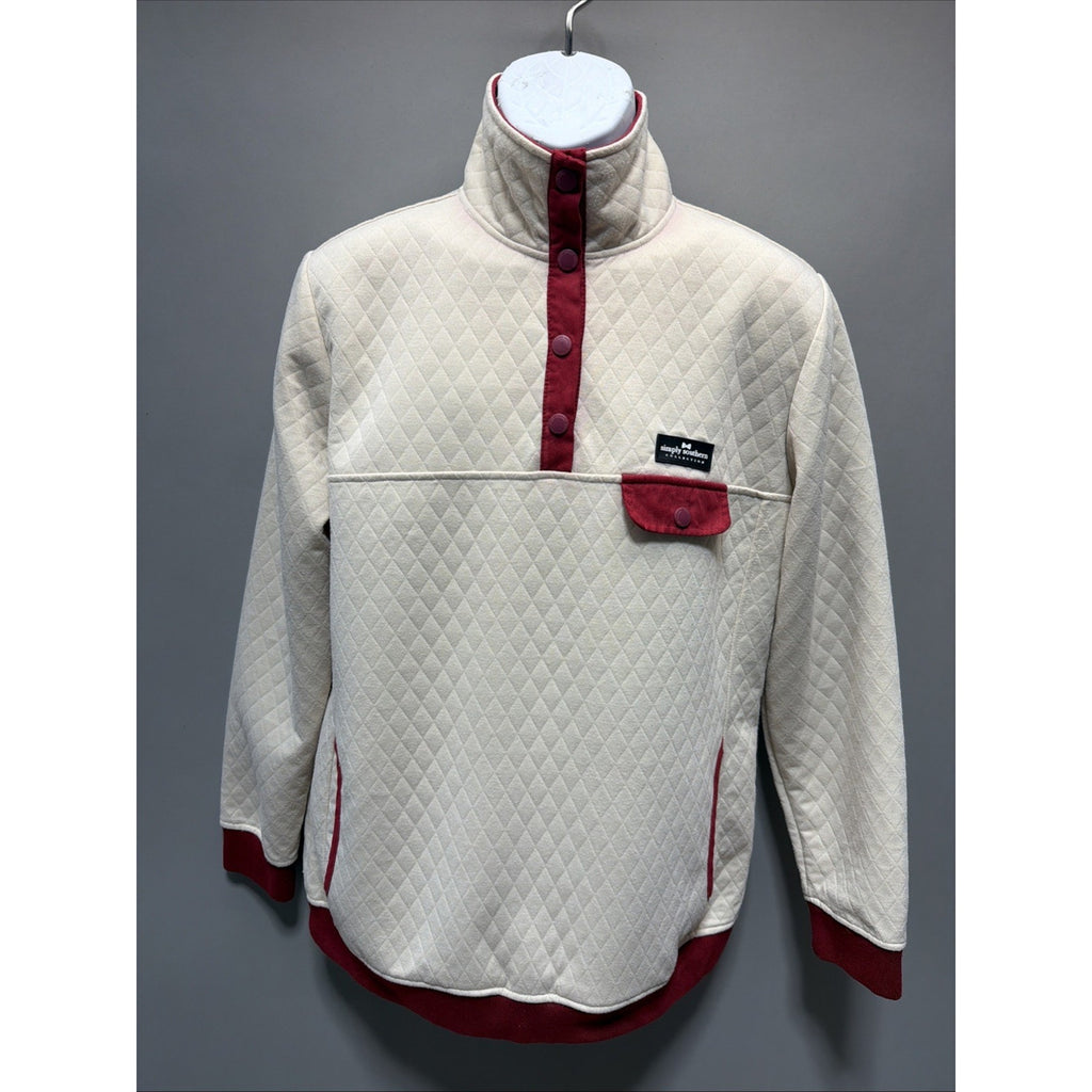 SIMPLY SOUTHERN Cream Red Quilted 1/4 Snap T Pullover Sweatshirt Size L Unisex