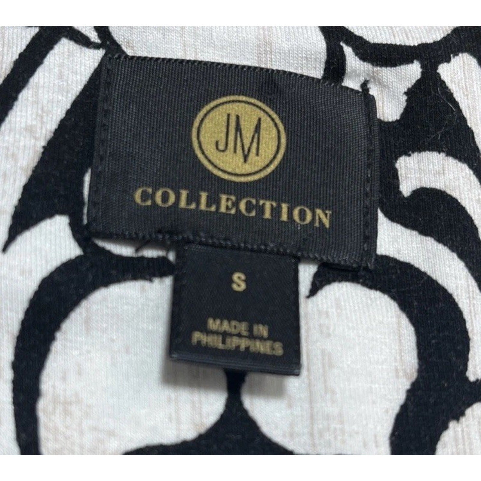 JM Collection Women’s Top Blouse Size Small White Black Floral 3/4 Sleeve