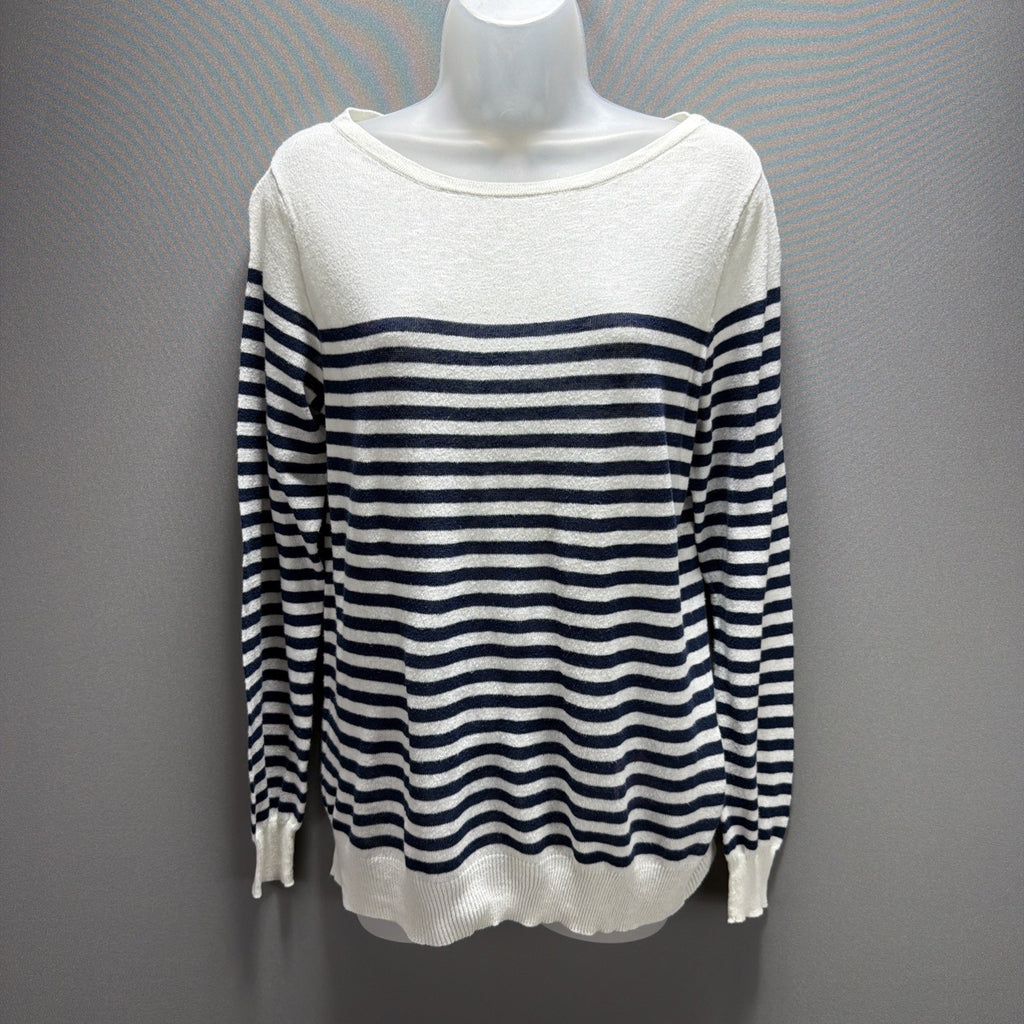 Vtg Ralph Lauren Sport Blue White Linen Cotton Nautical Stripe Women L Sweater