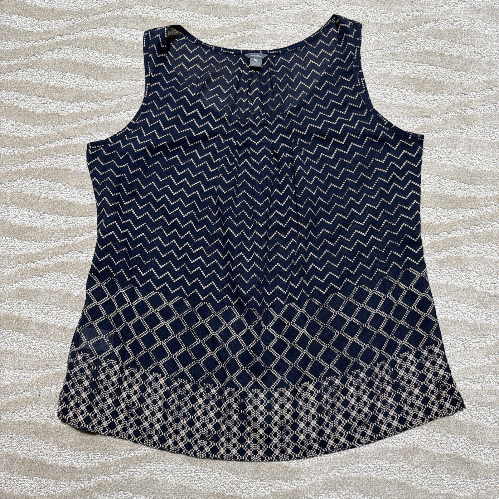 Eddie Bauer Women's Tank Shirt Blue Size L Sleeveless Blouse Top 100% Cotton