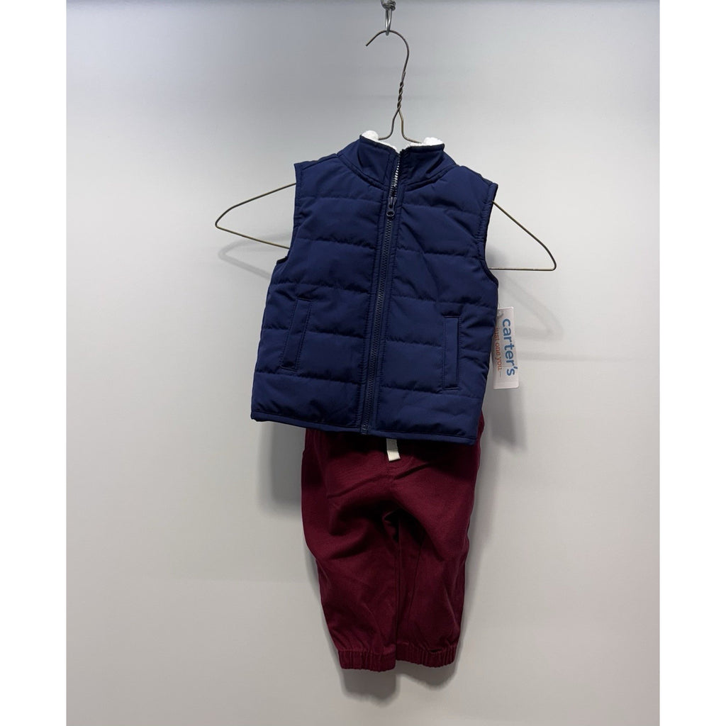 Carter's Baby Boy Blue Winter Puffy Vest Jacket With Jogger Pants Size 9 Months