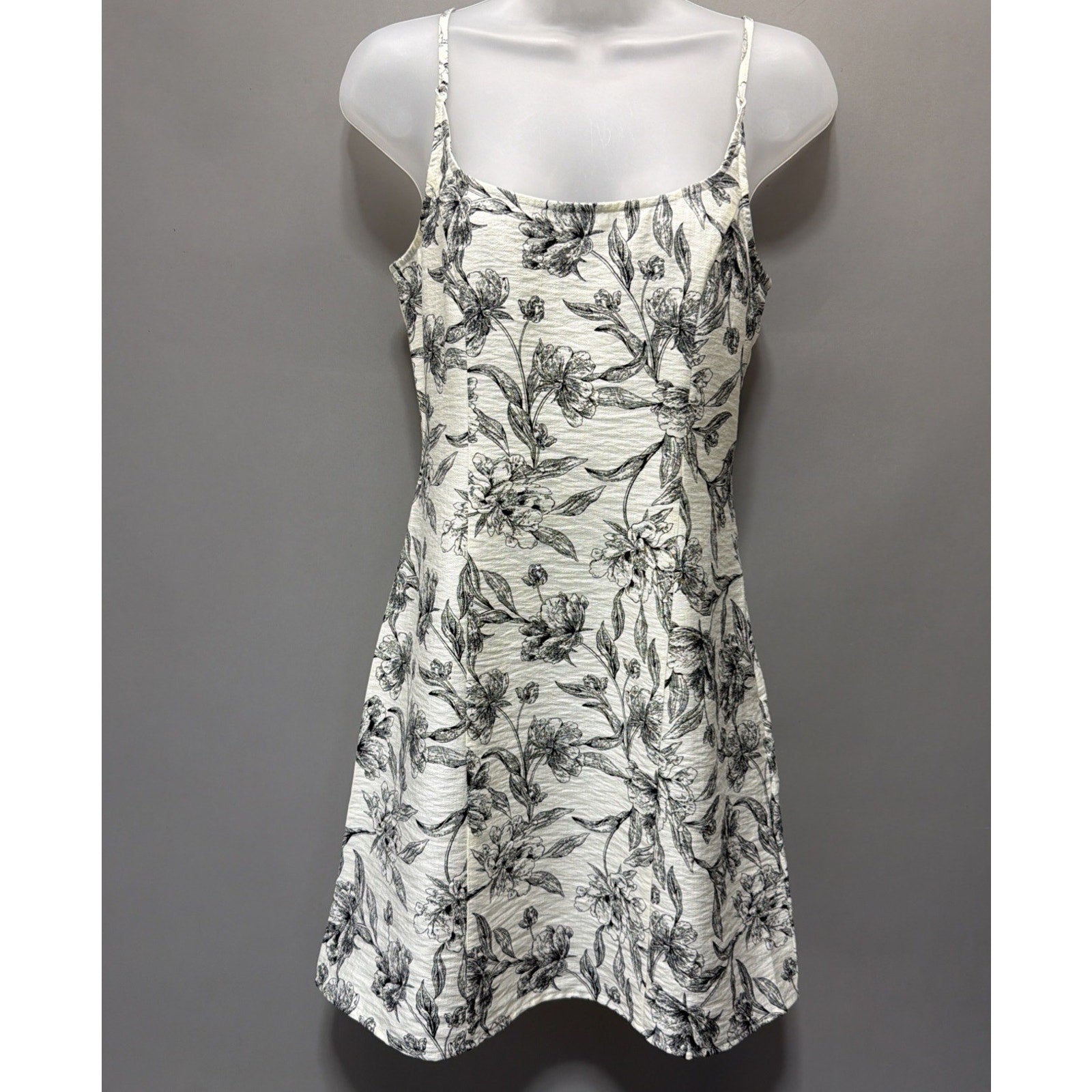 A New Day Floral Mini Dress Womens 4 Black White Slip Sundress Cottagecore New