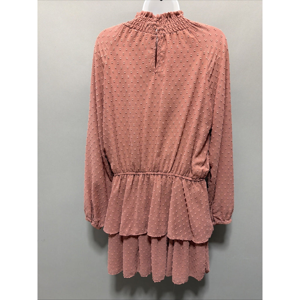 Mustard Seed Dusty Rose Swiss Dot Tiered Babydoll Mini Dress M Boho Lagenlook