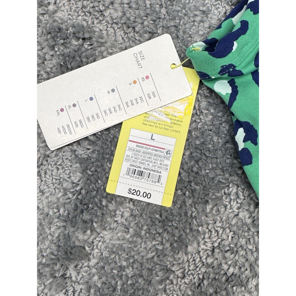 NWT All in Motion Brushed Sculpt Asymmetrical Green Sports Bra Size Large