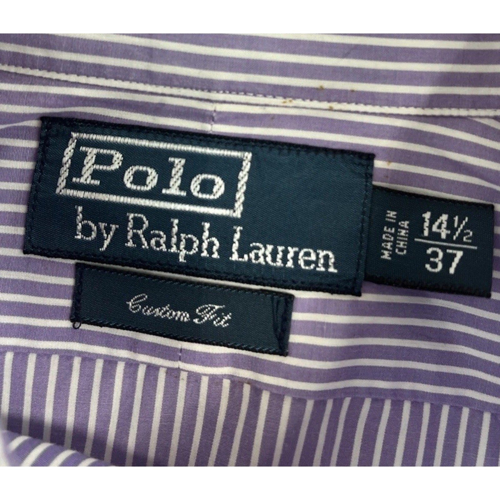 Polo Ralph Lauren Custom Fit Purple White Striped Cotton Shirt Mens Size Small