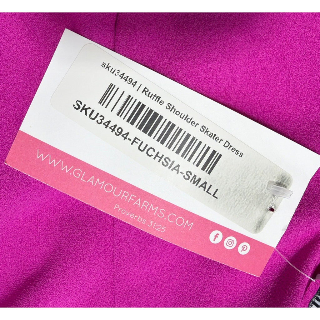 2Hearts Fuchsia Ruffle Shoulder Skater Dress Size Small NWT Made In USA