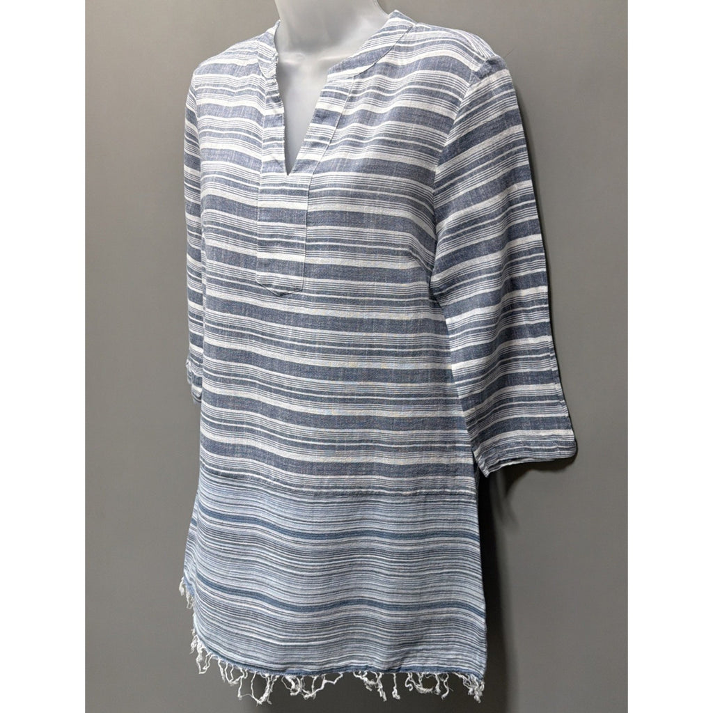 Women's S Charlie Paige 100% cotton Tunic Top blue 3/4 Sleeve Boho