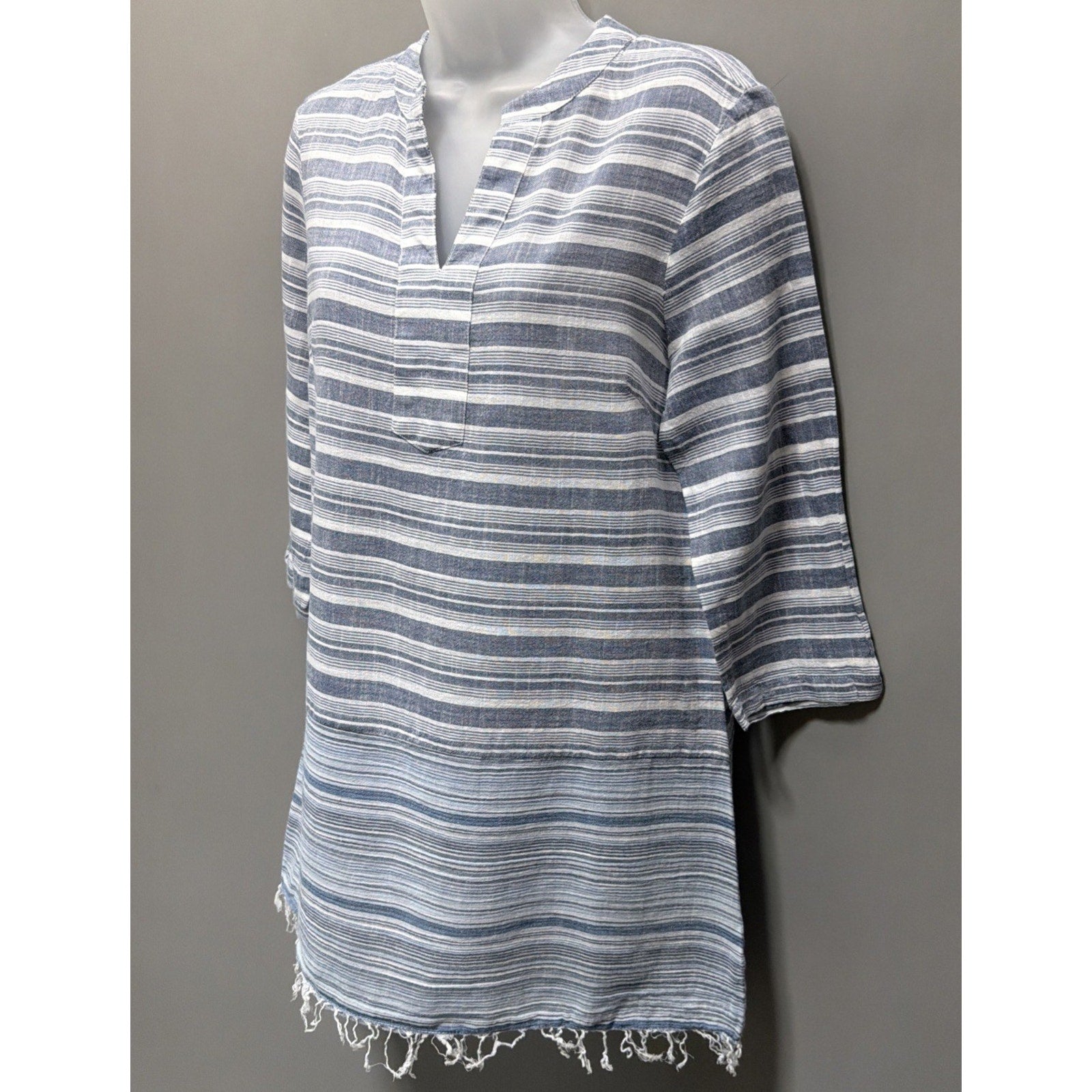 Women's S Charlie Paige 100% cotton Tunic Top blue 3/4 Sleeve Boho