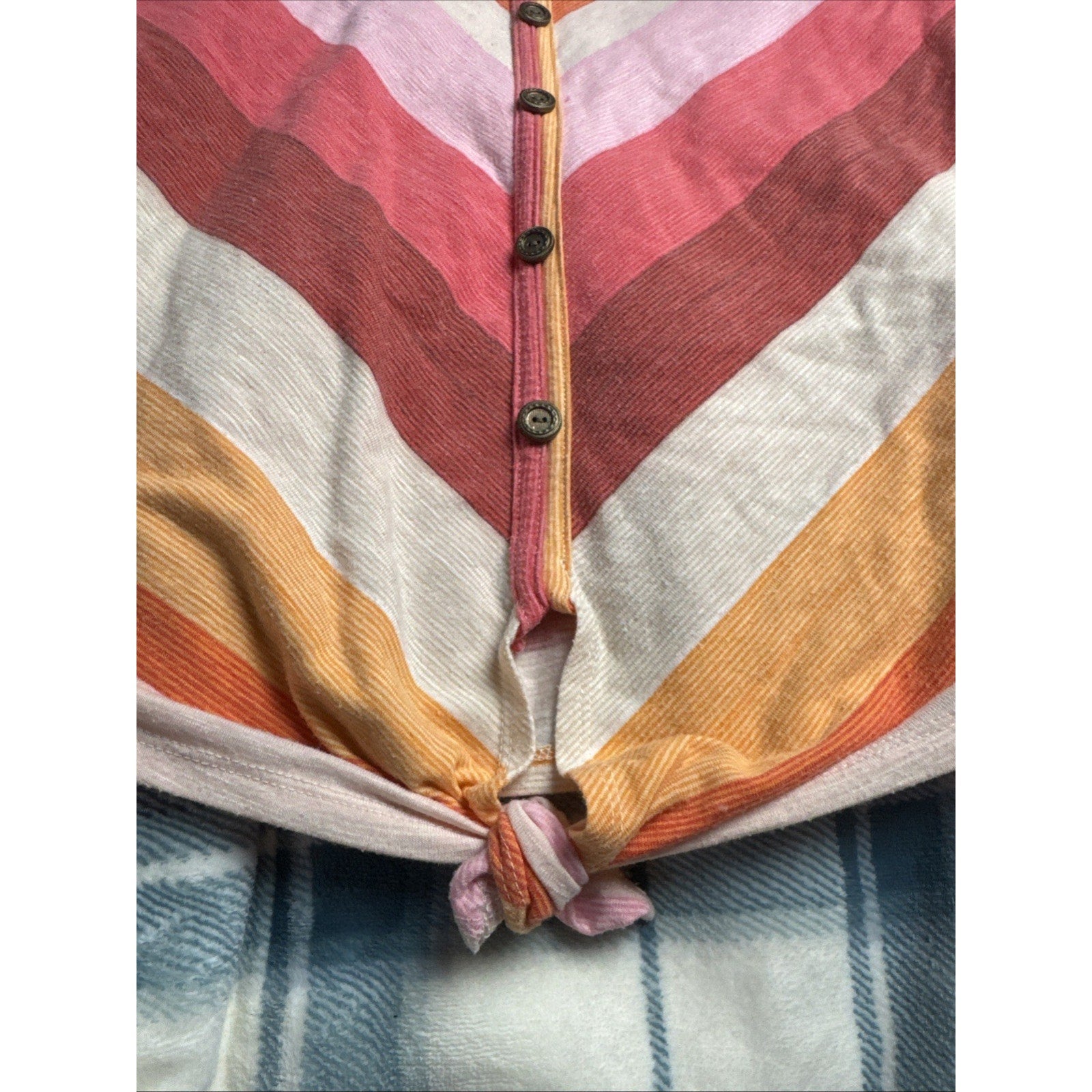 Vintage Rose Top Size Medium Chevron Print Pink Orange Mauve Pullover Buttons