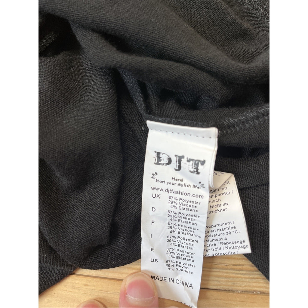 NWT DJT Twisted Bust Fitted Top Ribbed Knit Pullover Black Size Medium