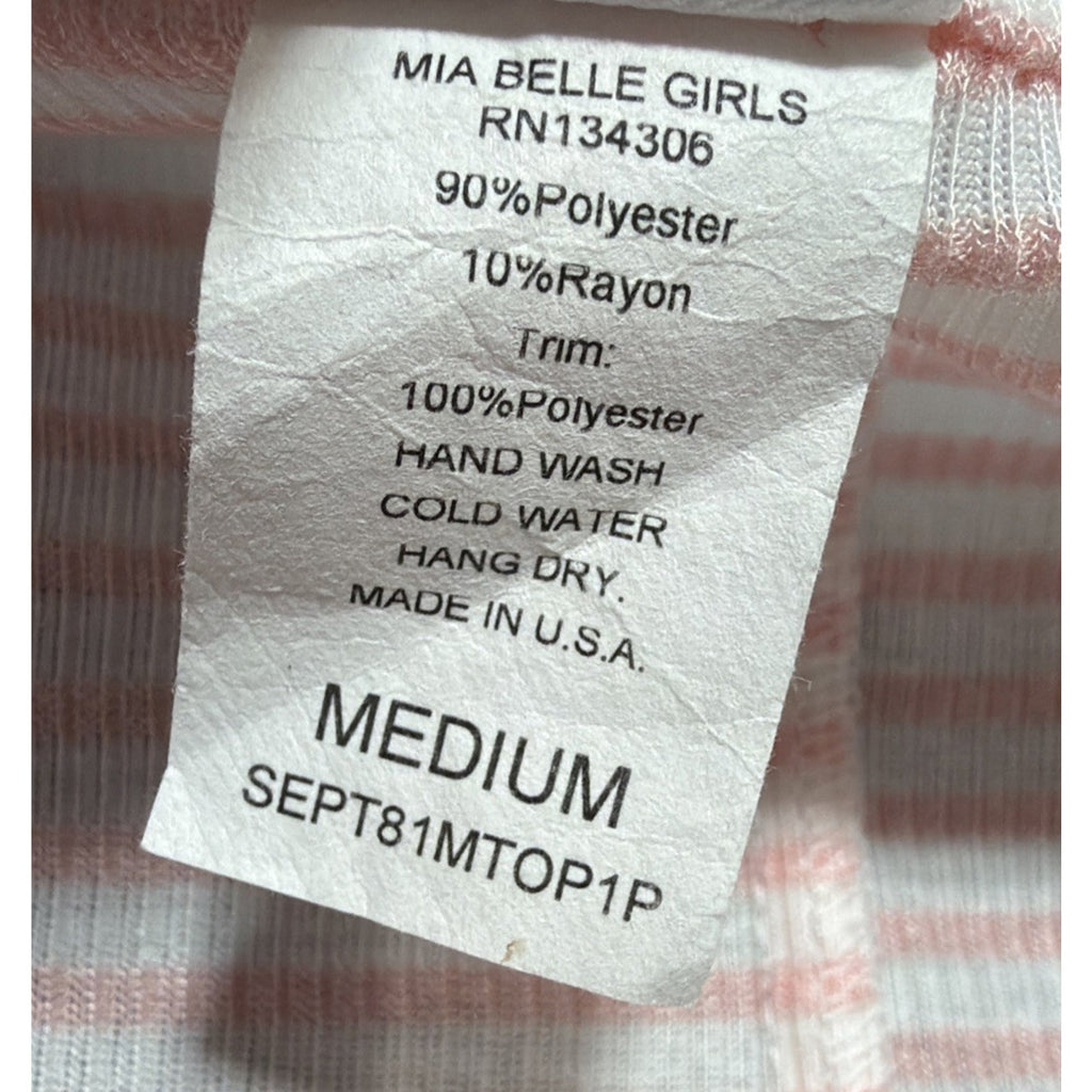 BMG Womens Boho Top Size M White Peach Striped Bell Sleeves Blouse Tunic