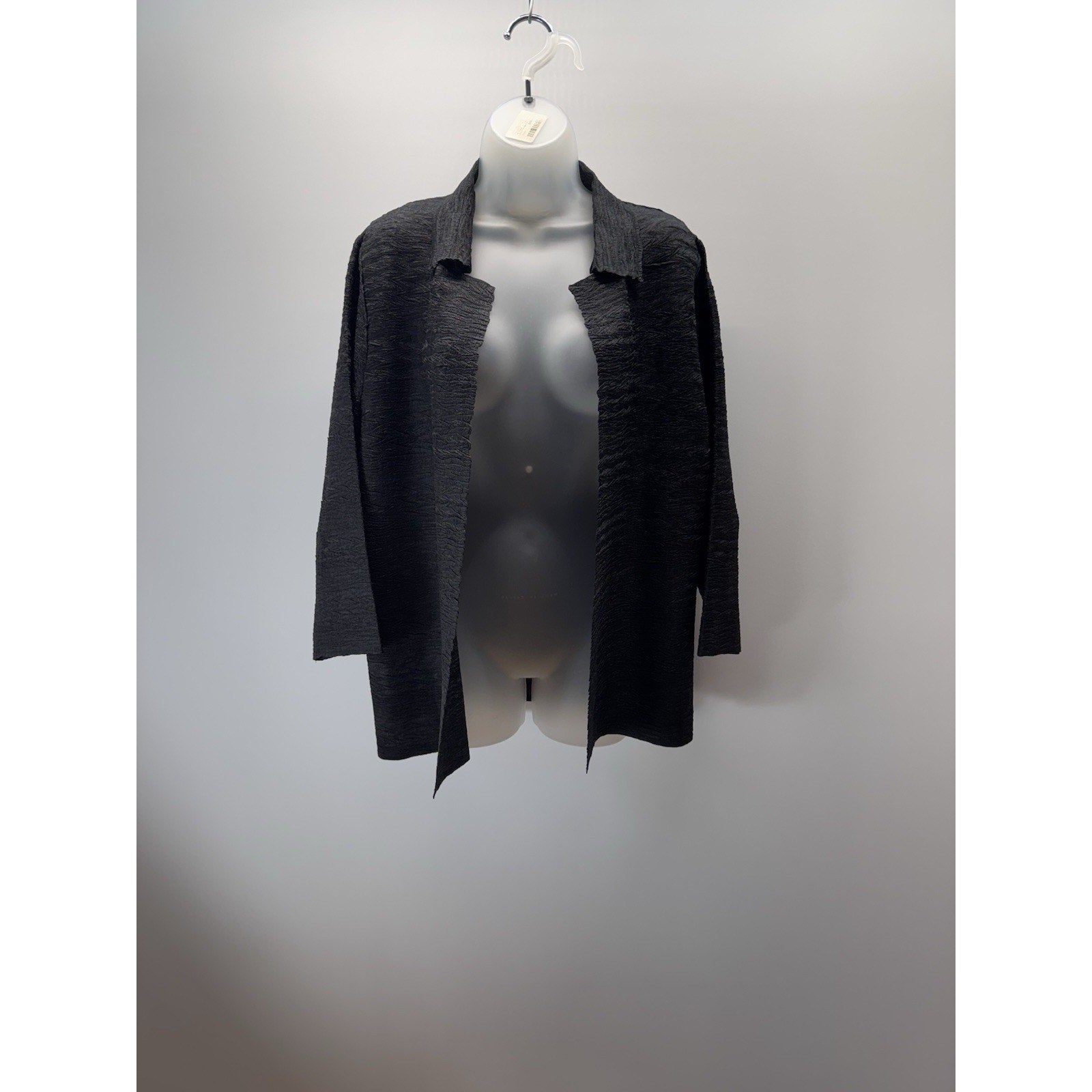 Chicos Open Collar Cardigan Crepe Textured Shiny Charcoal Women Size 2 US L