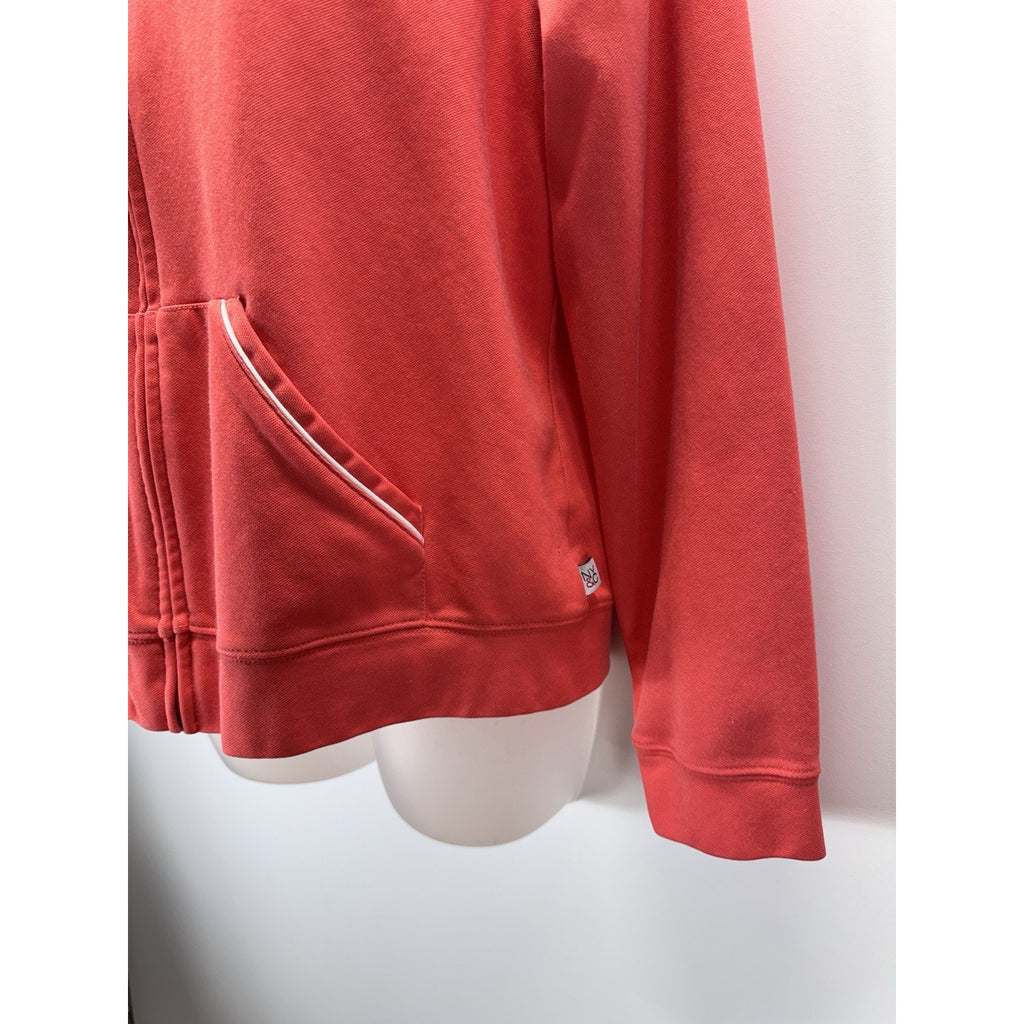 NY&CO Womens Sz L Pink Hoodie Pockets Full Zip White Trimmed