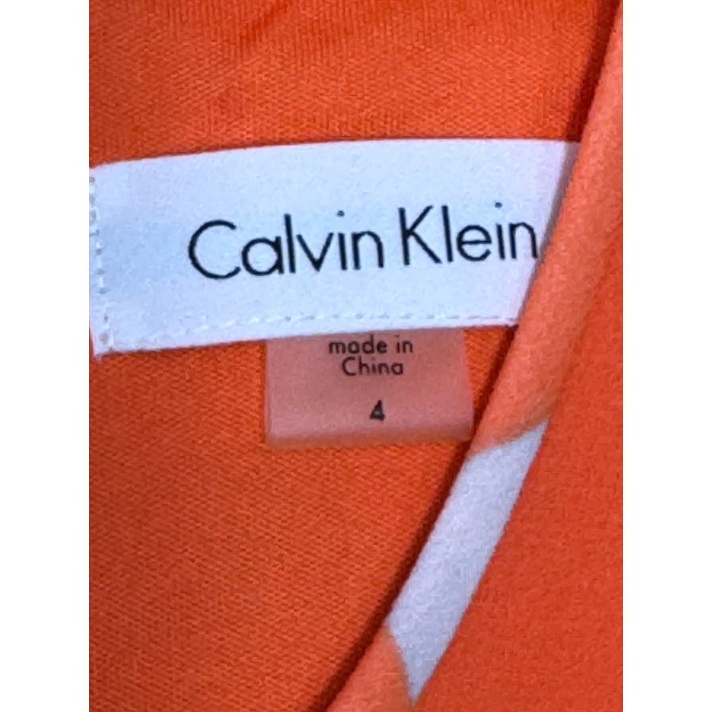 Calvin Klein Orange Coral White & Black Floral Dress Lined Flowy Women’s Size 2
