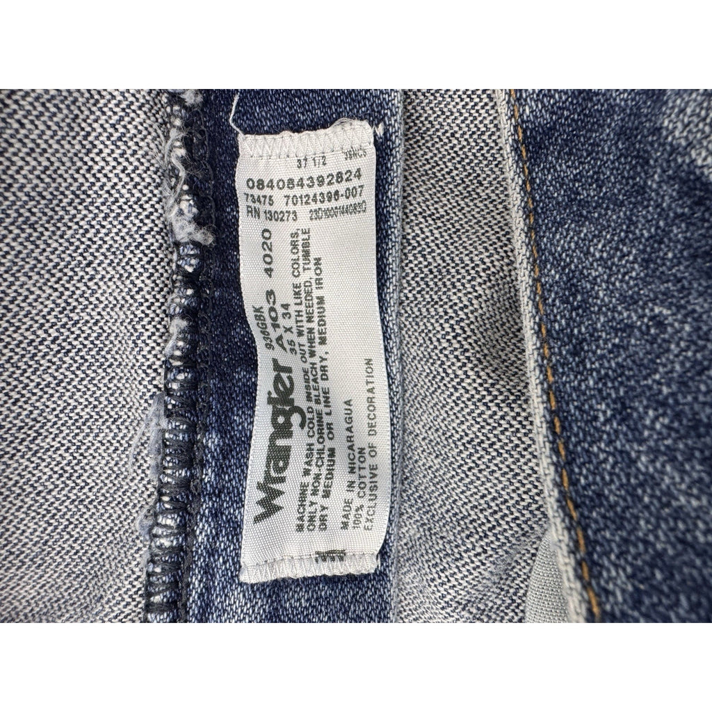 Wrangler Mens Jeans Blue 34 X 32 1/2 Pants 100% Cotton Slim Fit Cowboy Cut Jeans