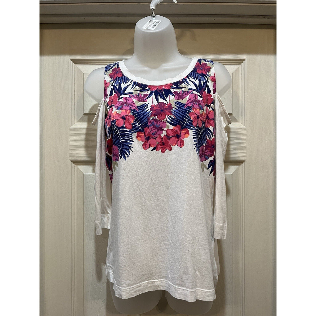 Caribbean Joe Women's Size Small Long Sleeve Scoop Neck Cold Shoulder Shirt