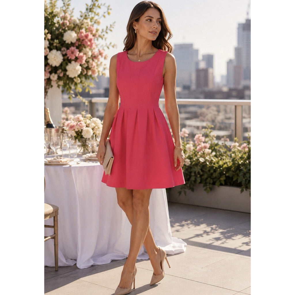 Calvin Klein Pink Fit Flare Dress Petite 12 Sleeveless Barbiecore Career Cocktai