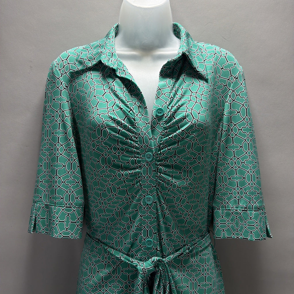 Laundry by Shelli Segal Green Geometric Collared Shirt Dress Size 6 Stretch