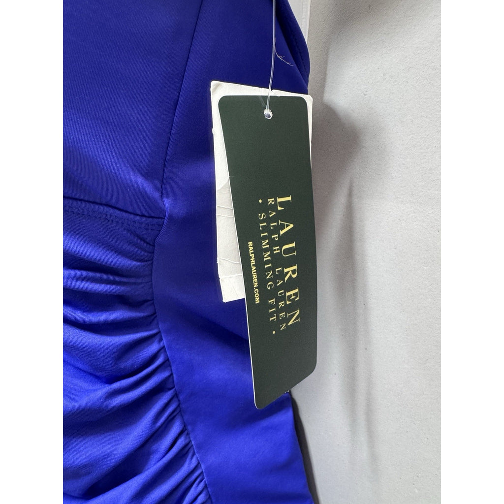 Lauren Ralph Lauren One Piece Swimsuit Women 14 Blue Halter Ruched Beaded New