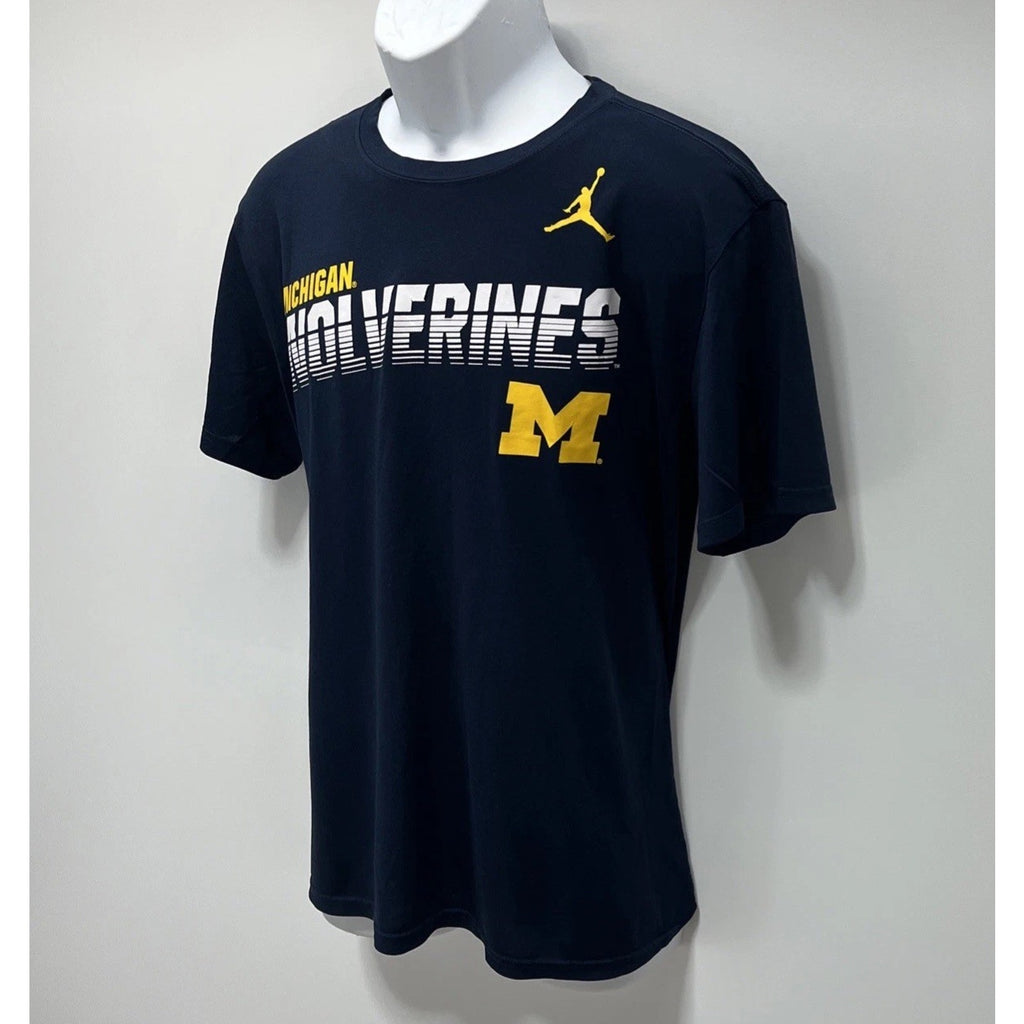 Michigan Wolverines Nike Dri Fit Tee Jordan T Shirt Mens Large Blue Short Sleeve