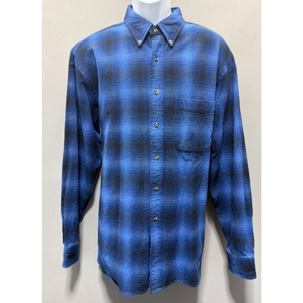 Paul Fredrick Finest Long Staple Cotton Blue Heavyweight Flannel Shirt Mens XL