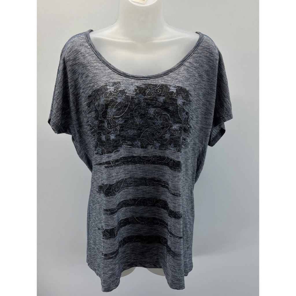 GREEN SOURCE AMERICANA AMERICAN FLAG Heather Blue T-SHIRT WOMEN'S L