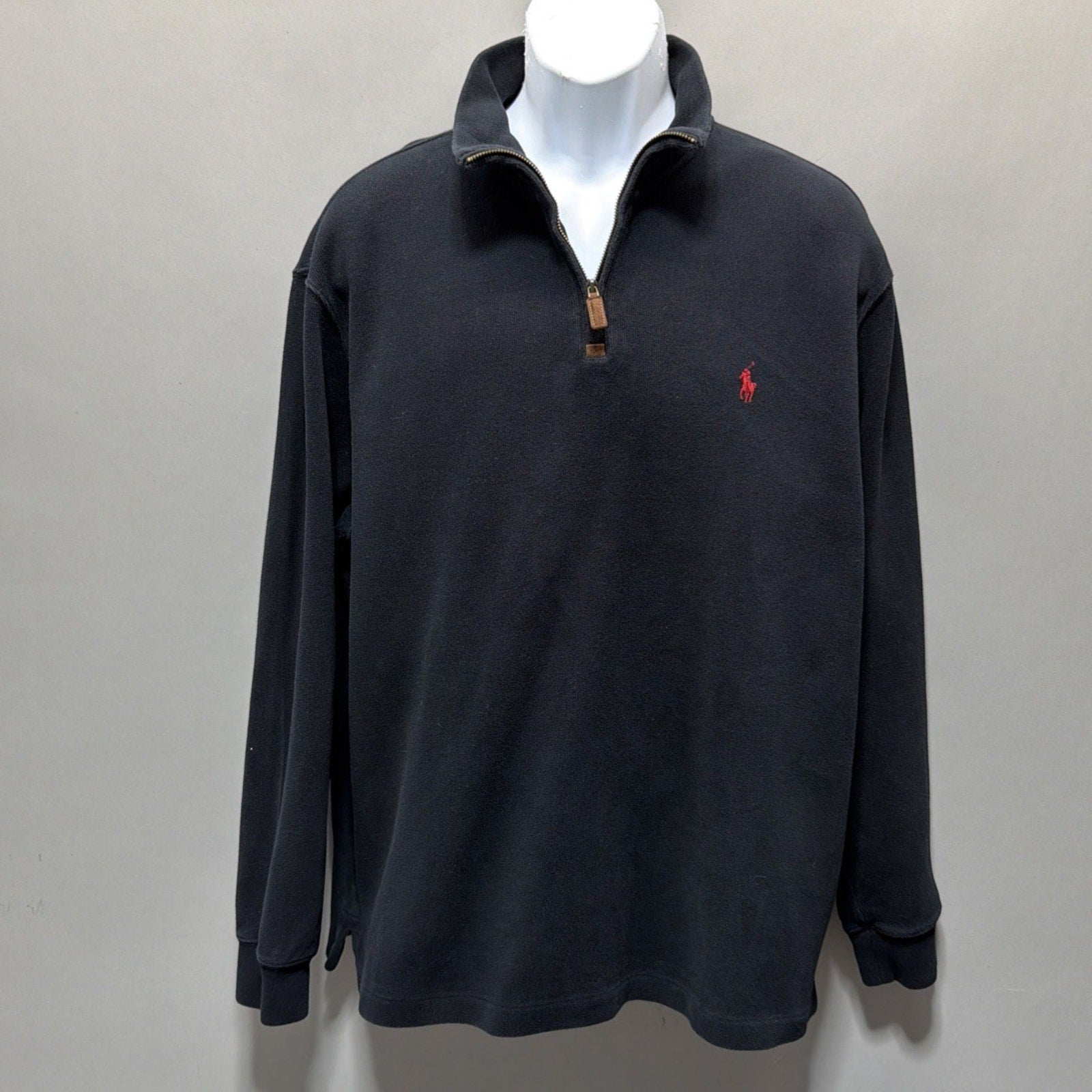 Polo Ralph Lauren Black Quarter Zip Pullover Men’s Sz X-Large Red Logo